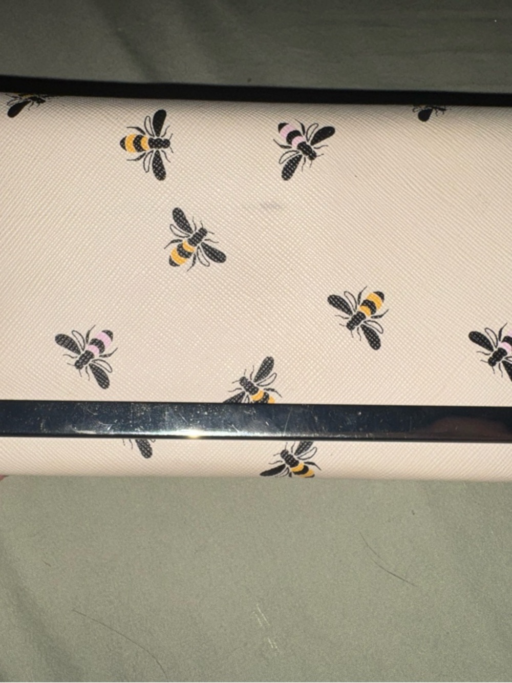Bee Print Cream Wallet with Silver Accent